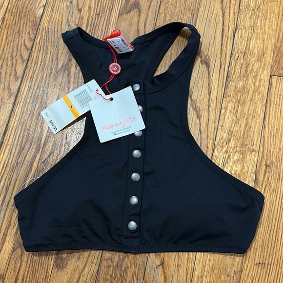NWT red Carter bikini top swim black studded - Picture 1 of 5